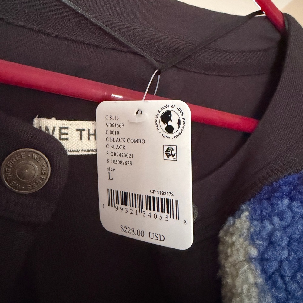 Free People Blue, Black & Cream Plaid Teddy Jacket - Picture 4 of 4